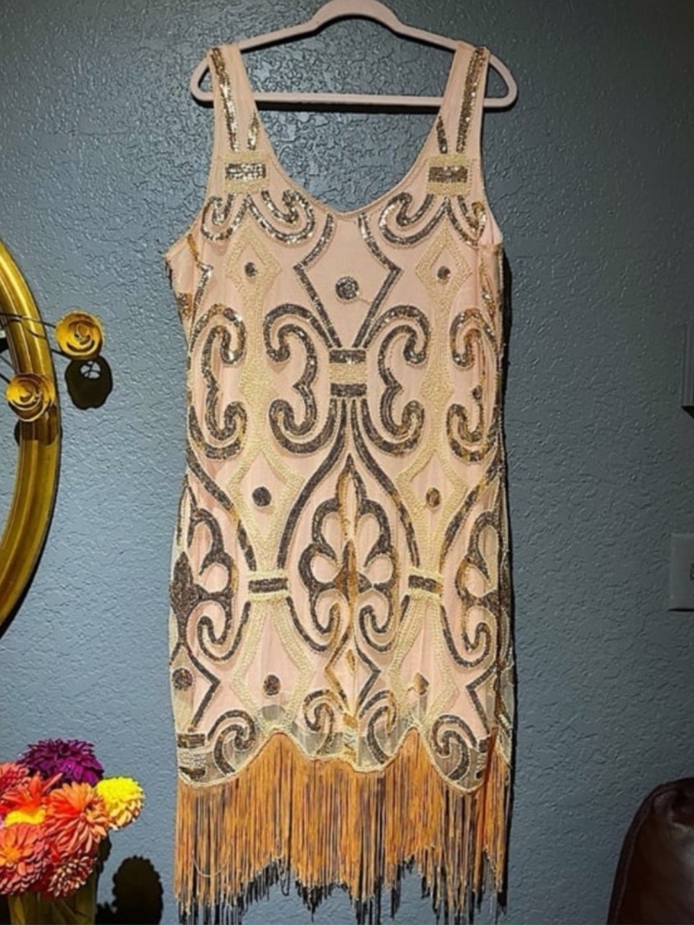 UNIQUE VINTAGE size 4X blush and gold flapper dress NWOTS